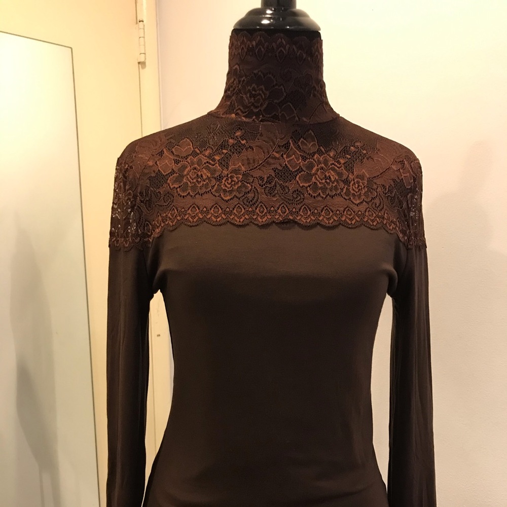 Lace turtleneck fleece lined long sleeve